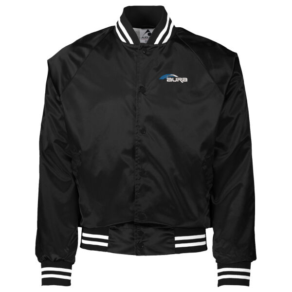 Aura - Satin Baseball Jacket Striped Trim Thumbnail